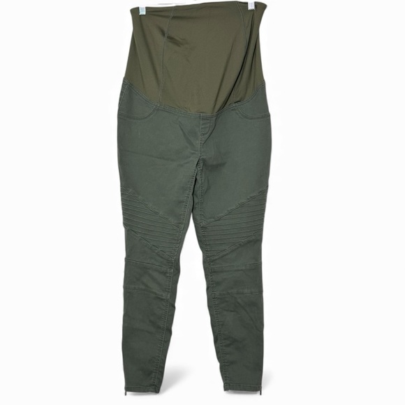 Isabel Maternity Moto Jeggings Olive Green Size 8 Full Panel Ankle Zip - Picture 6 of 12